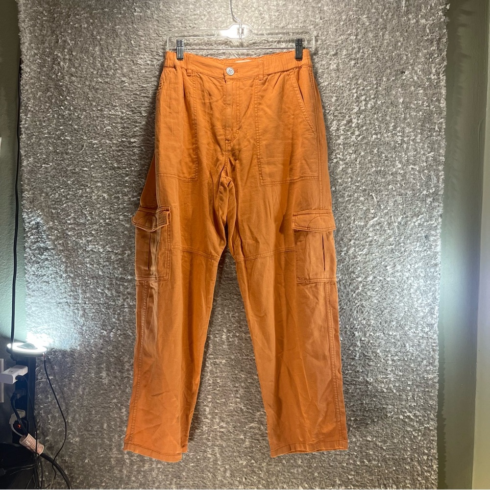 Anthropologie Pilcro Slim Linen Viscose Beach Cargo Pull-On Pants Orange